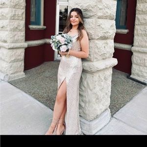 Windsor Gold Floor Length Sequin Prom Dress